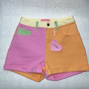 NWT Sugar Thrillz/Dolls Kill Multicolor Sherbet High Rise Shorts